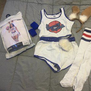 Fashion Nova Basketball Bunny Babe 5 Piece Costume Set - White/Blue S/M Lola